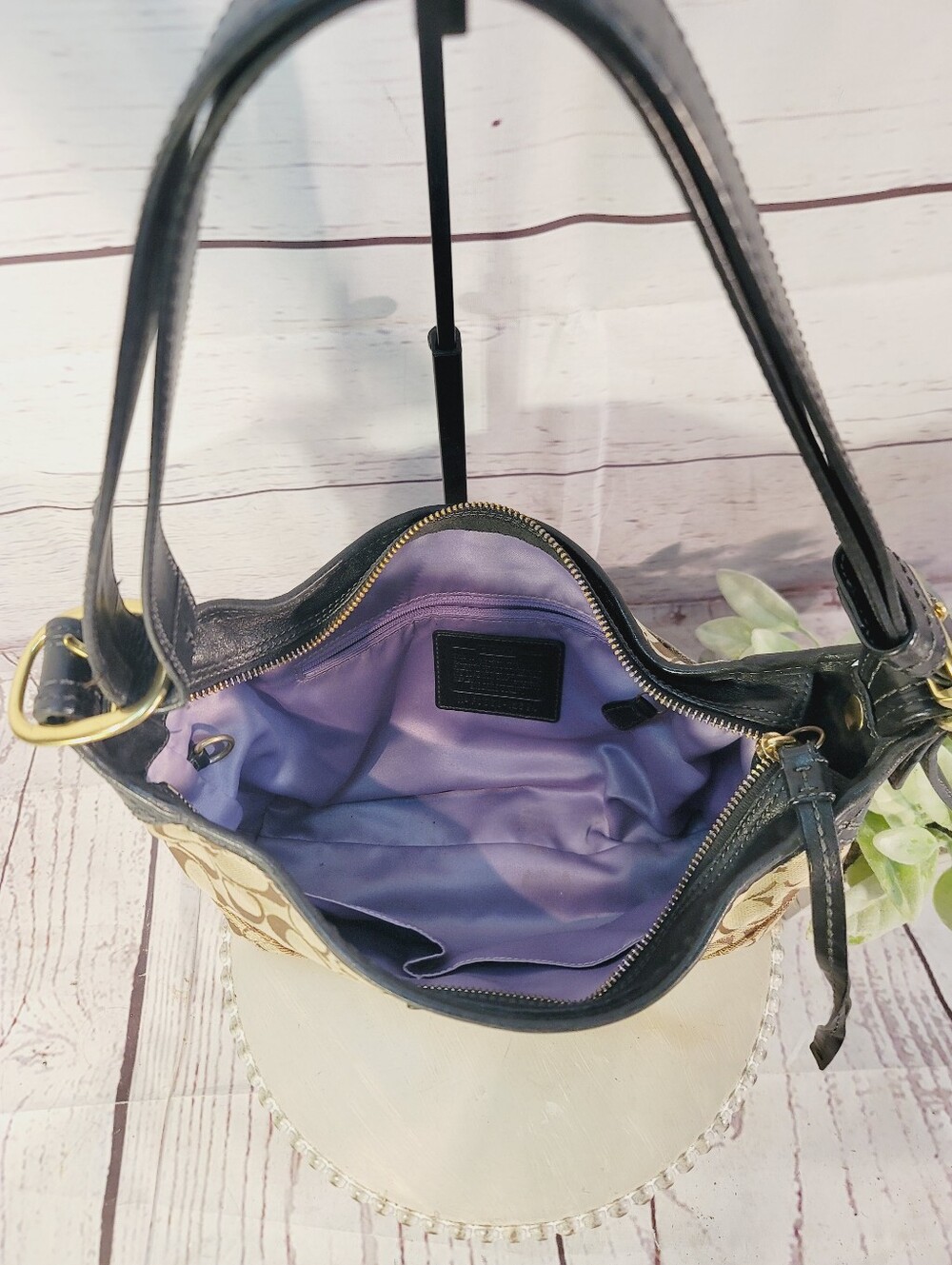Vintage Y2K Coach Signature Canvas Hobo Crossbody-Shoulder Bag Brown Tan 12594 - Picture 9 of 16